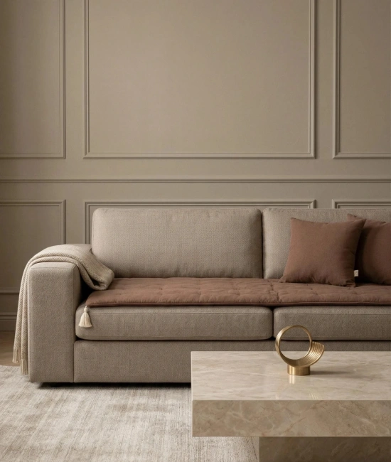 Luxury Keten Koltuk Pedi / Şiltesi [Kırlentli] - Kahverengi