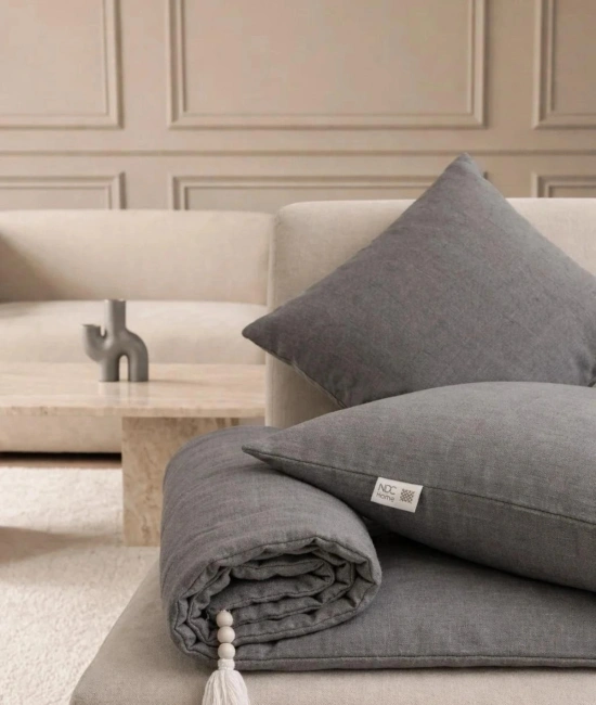 Luxury Keten Koltuk Pedi / Şiltesi [Kırlentli] - Füme