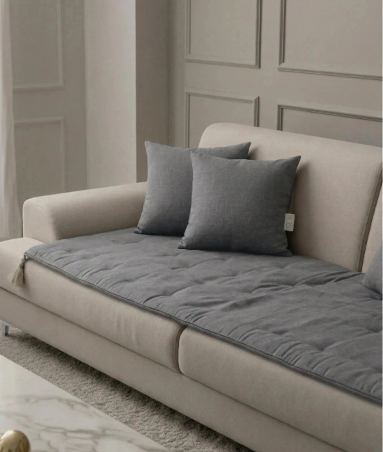 Luxury Keten Koltuk Pedi / Şiltesi [Kırlentli] - Füme