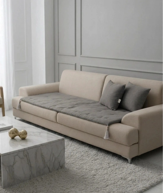 Luxury Keten Koltuk Pedi / Şiltesi [Kırlentli] - Füme