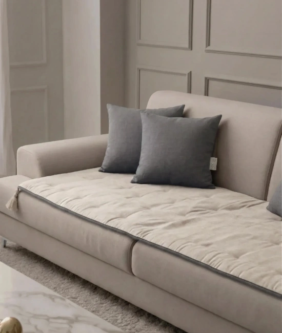 Luxury Çift Taraflı Keten Koltuk Pedi / Şiltesi [Kırlentli] - Füme-Krem