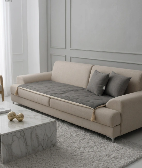 Luxury Çift Taraflı Keten Koltuk Pedi / Şiltesi [Kırlentli] - Füme-Krem