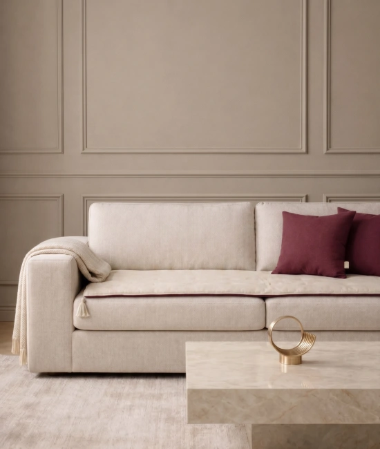 Luxury Çift Taraflı Keten Koltuk Pedi / Şiltesi [Kırlentli] - Bordo-Krem