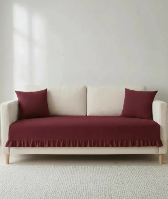 Fırfırlı Keten Koltuk Örtüsü [Kırlentli]-Bordo