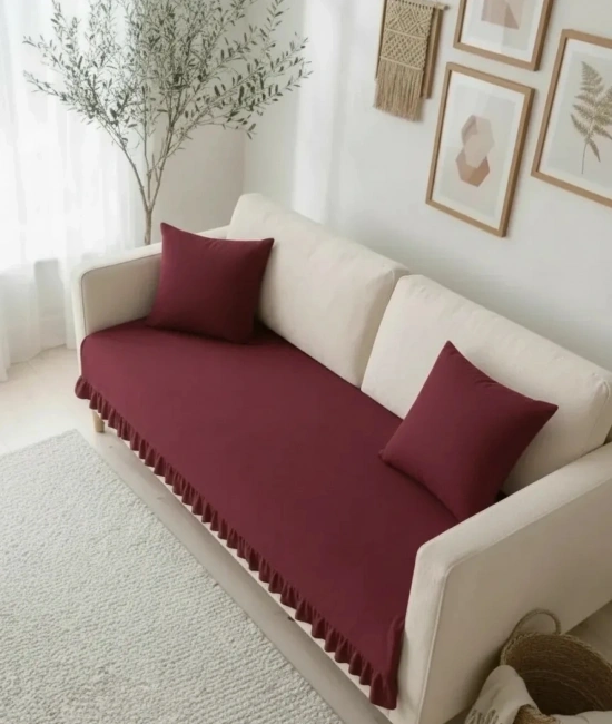 Fırfırlı Keten Koltuk Örtüsü [Kırlentli]-Bordo