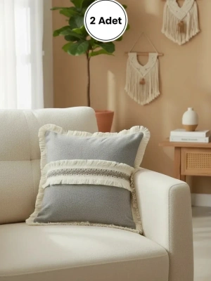 Antrasit Keten Jüt Dantelli Kırlent Kırlent Kılıfı 43 X 43