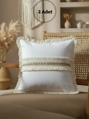 Beyaz Keten Jüt Dantelli Kırlent Kırlent Kılıfı 43 X 43
