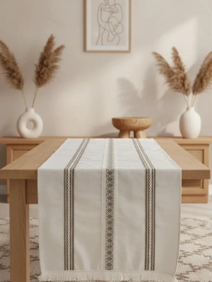 Keten Üstü 3 Dantelli Püsküllü Runner (50 x150)