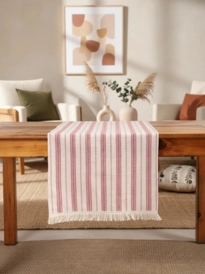 Bordo Çizgili Püsküllü Runner Masa Örtüsü(45 x 150)