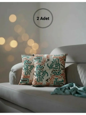 Modern Desenli Dekoratif Kırlent 2 Adet Kırlent Kılıfı – Çift Taraflı Dijital Baskı 45 x 45 cm