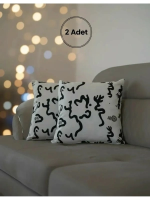 Soyut Desenli Dekoratif Kırlent Kılıfı – Siyah Beyaz Modern Tasarım 45 x 45 cm
