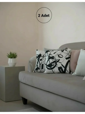 Soyut Desenli Modern Dekoratif Kırlent – Siyah Beyaz Dijital Baskı 45 x 45 cm