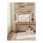 Özel Tasarım Runner Dantelli Keten Krem Kırlent Kılıfı 35x55