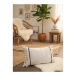 Özel Tasarım Runner Dantelli Keten Krem Kırlent Kılıfı 35x55