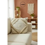 Özel Tasarım Tekli Keten Krem Kırlent Kırlent Kılıfı 43x43