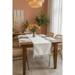 Ham Keten Siyah Şeritli Ponponlu 50 X 150 Cm. Krem Runner.
