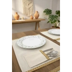 Keten Sarı Dokuma Şeritli 6lı Amerikan Servis Seti Kaşıklık Hediyeli 35x55