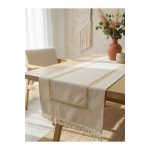 Keten Bej Renk Jüt Dantel Ponponlu Runner 50 X 150