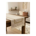 Keten Bej Renk Jüt Dantel Ponponlu Runner 50 X 150
