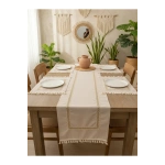 Keten Bej Renk Jüt Dantel Ponponlu Runner 50 X 150