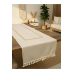 Keten Bej Renk Jüt Dantel Ponponlu Runner 50 X 150