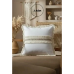 Beyaz Keten Jüt Dantelli Kırlent Kırlent Kılıfı 43 X 43