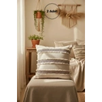 Mini Çift Püsküllü Keten Krem Kırlent 2 Adet Kırlent Kılıfı(43 X 43)