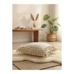 Dört Kenar Püsküllü Keten Krem Kırlent Kırlent Kılıfı43x43][