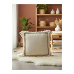 Dört Kenar Püsküllü Keten Krem Kırlent Kırlent Kılıfı43x43][