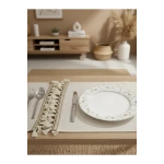 8Lİ KETEN KAHVERENGİ ŞERİTLİ AMERİKAN SERVİS SETİ [35X55]