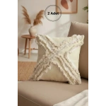 Sarı Renk Keten Çoklu Püsküllü Kırlent 2 Adet Kırlent Kılıfı(43 X 43)