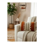Kiremit Rengi Üçlü Kahve Dantelli Kırlent 2 Adet Kırlent Kılıfı