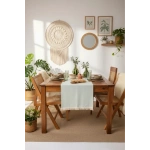 Premium Keten Adaçayı Yeşili Püsküllü Runner Masa Örtüsü(45 x150)