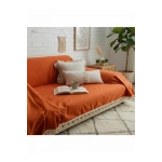Premium Keten Tarçın KAHVERENGİ Ponponlu Koltuk Örtüsü (170 x 210)