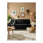 Premium Keten Siyah Ham Ponponlu Koltuk Örtüsü (170 X 220)