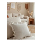 Ham Keten Krem Fırfırlı Kırlent 2 Adet Kırlent Kılıfı(43 X 43)
