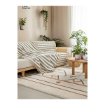 Premium Keten Kahverengi Çizgili Bej Ponponlu Koltuk Örtüsü (170 x 220)
