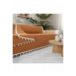 Premium Keten Tarçın [ TARÇIN] Ponponlu Koltuk Örtüsü (170 x 220