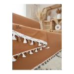 Premium Keten Tarçın [ TARÇIN] Ponponlu Koltuk Örtüsü (170 x 220