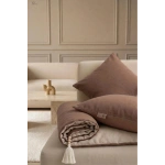Luxury Çift Taraflı Keten Koltuk Pedi / Şiltesi [Kırlentli] - Kahverengi-Bej