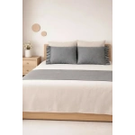 Dekoratif Çift Kişilik Yatak Runner/Örtü Seti [ 2 Adet Yastık Kılıfı Dahil ] - Antrasit