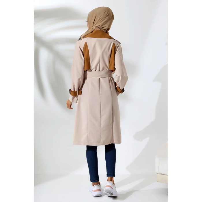 Kadın Mevsimlik Su Geçirmez Regular Fit Kruvaze Yaka Bondit Kumaş Trençkot