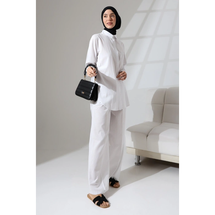 100% Pamuk Keten Günlük ve Rahat Gömlek Pantolon Yazlık Alt Üst Takım