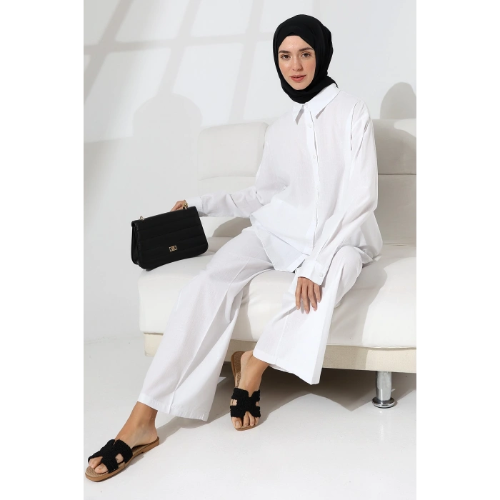 100% Pamuk Keten Günlük ve Rahat Gömlek Pantolon Yazlık Alt Üst Takım