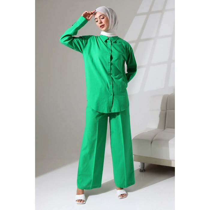 100% Pamuk Keten Günlük ve Rahat Gömlek Pantolon Yazlık Alt Üst Takım