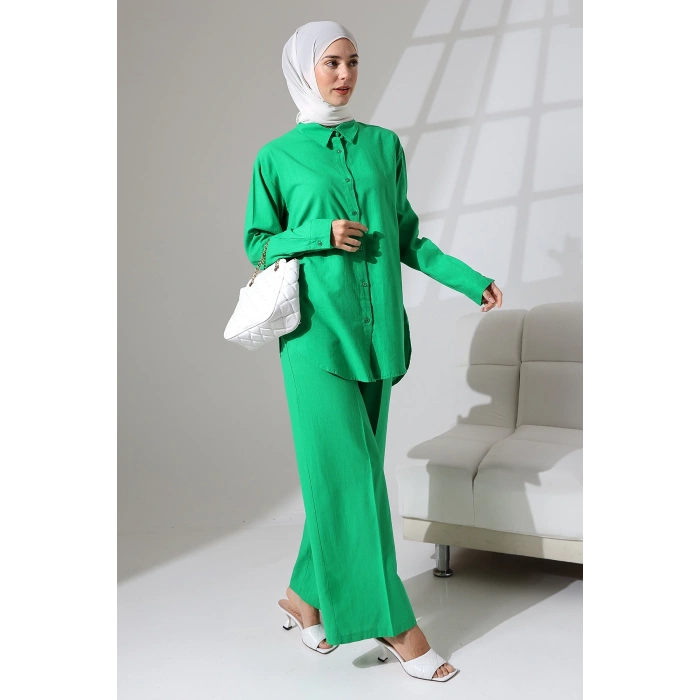 100% Pamuk Keten Günlük ve Rahat Gömlek Pantolon Yazlık Alt Üst Takım