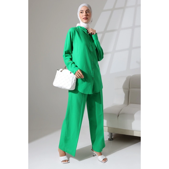 100% Pamuk Keten Günlük ve Rahat Gömlek Pantolon Yazlık Alt Üst Takım