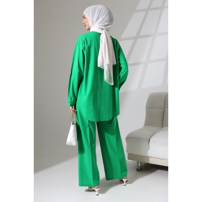 100% Pamuk Keten Günlük ve Rahat Gömlek Pantolon Yazlık Alt Üst Takım