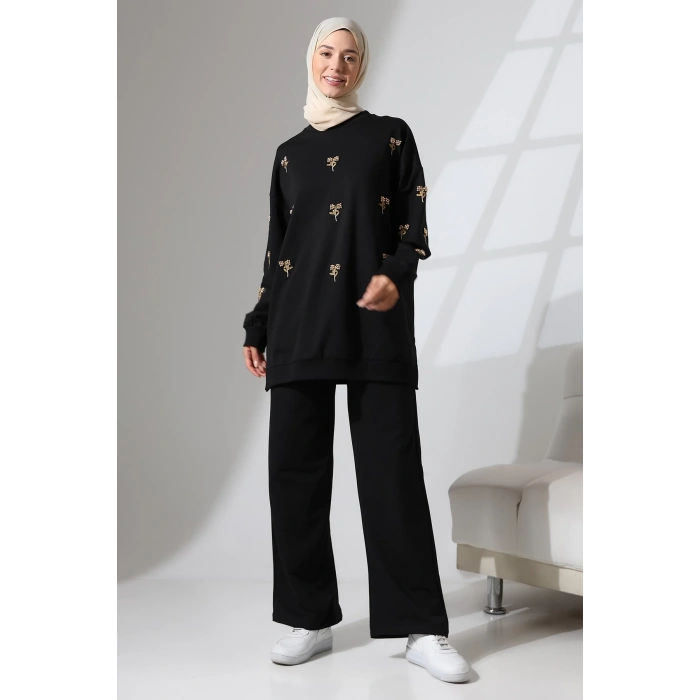 Kadın Siyah Mevsimlik Penye Alt Üst Spor ve Rahat Tesettür Takım