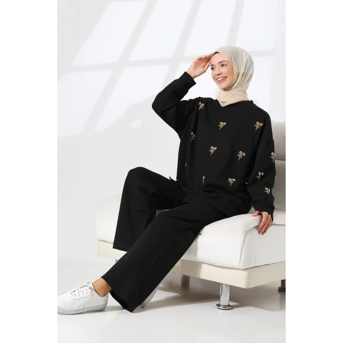 Kadın Siyah Mevsimlik Penye Alt Üst Spor ve Rahat Tesettür Takım